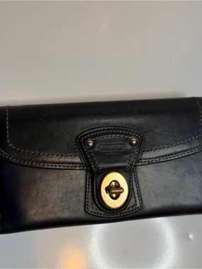 Coach Black Leather Turnlock Wallet Clutch legacy